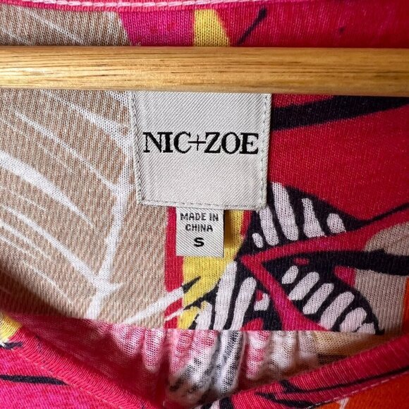 Nic + Zoe Top Womens Size Small Colorful Linen Blend Henley Foliage Bell Sleeve - Picture 2 of 15